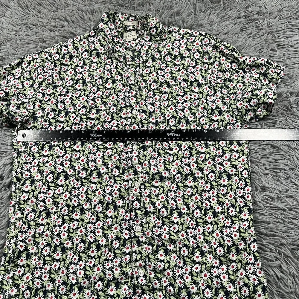 J Crew Adult Shirt Medium Green White Button Down Linen Floral All Over Mens